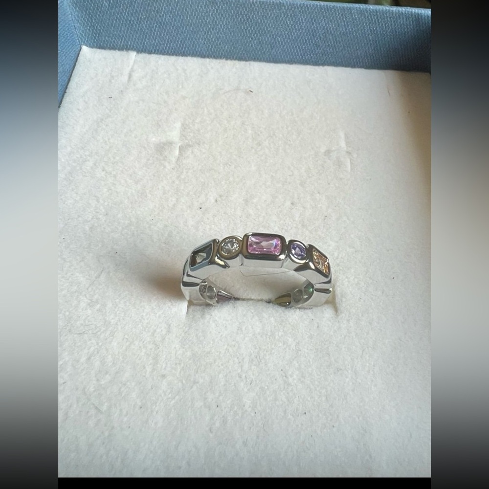 Adjustable Silver Ring With Multicolor Gemstone C… - image 5